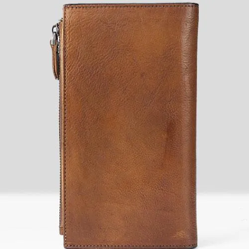 Handmade Leather Mens Cool Long Leather Wallet Wristlet Clutch Wallet for Men