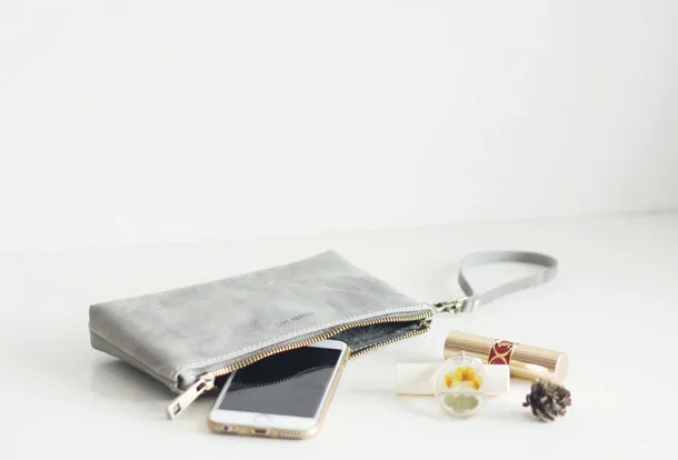 Handmade leather zip phone clutch wallet Wristlet wallet purse clutch women