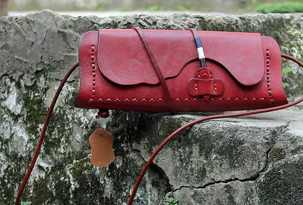 Handmade women vintage leather small clutch crossbody Shoulder Bag for girl