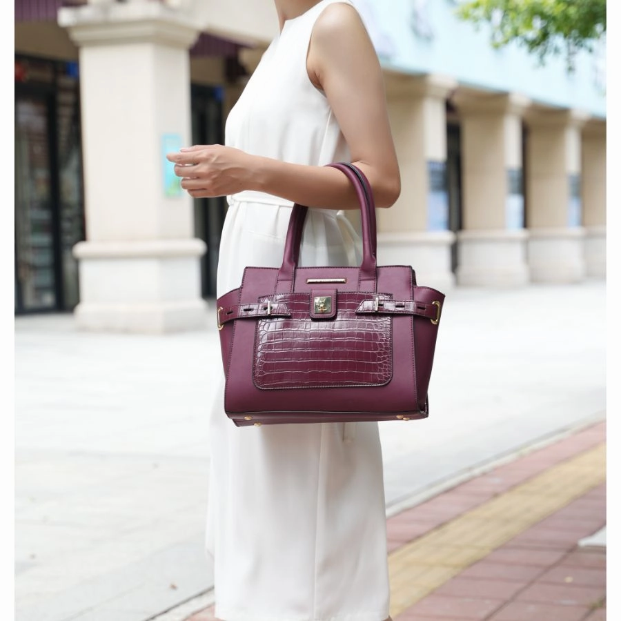 Isla Crocodile Embossed Vegan Leather Womens Satchel Bag with wallet -2 pieces