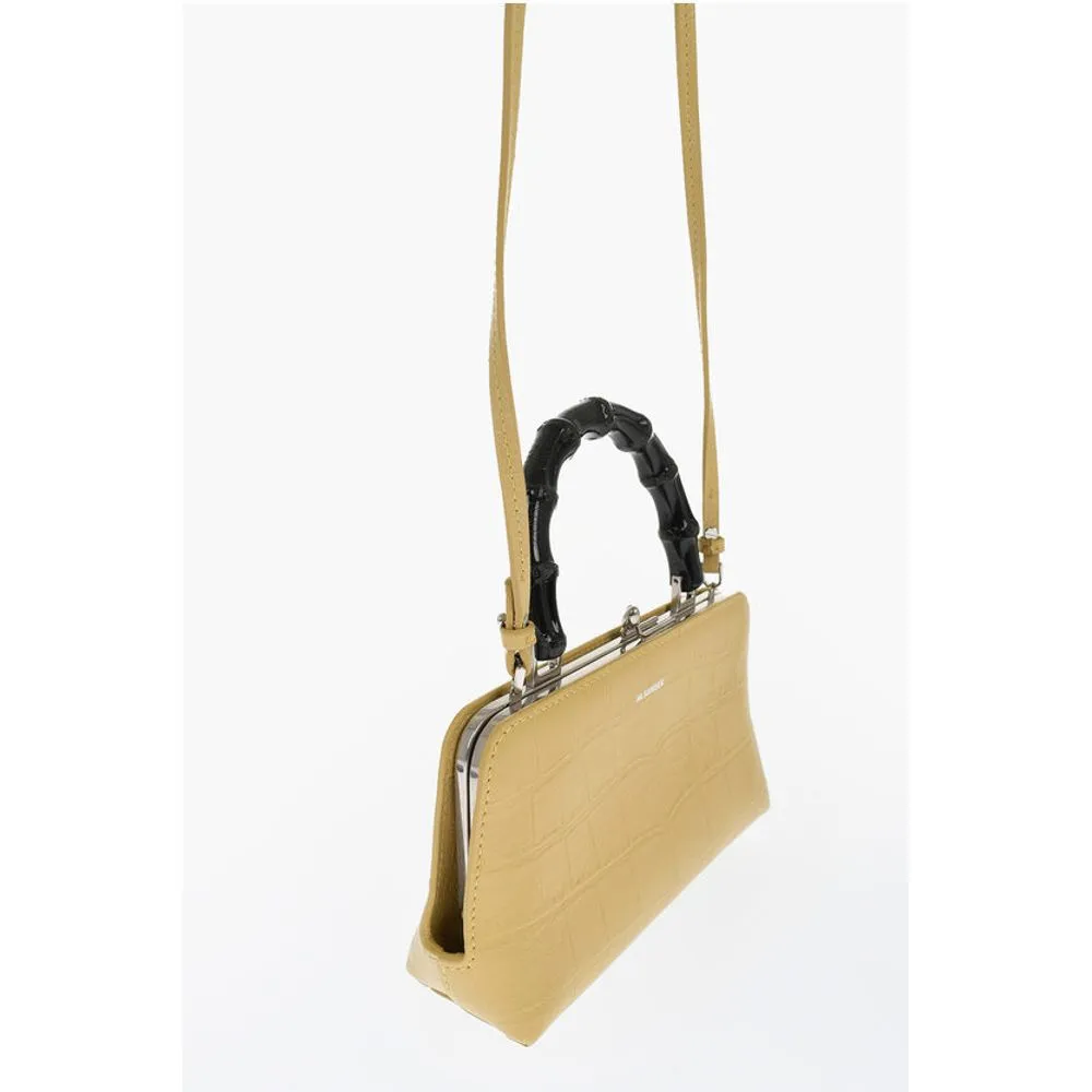 Jil Sander Printed Leather GOJI Handbag with Bamboo Handle