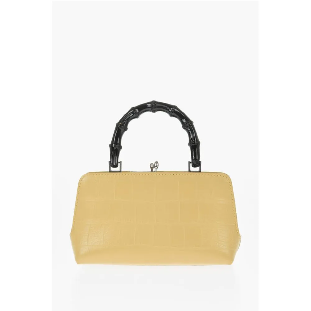 Jil Sander Printed Leather GOJI Handbag with Bamboo Handle