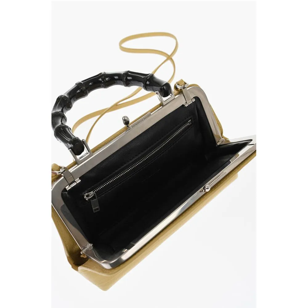 Jil Sander Printed Leather GOJI Handbag with Bamboo Handle
