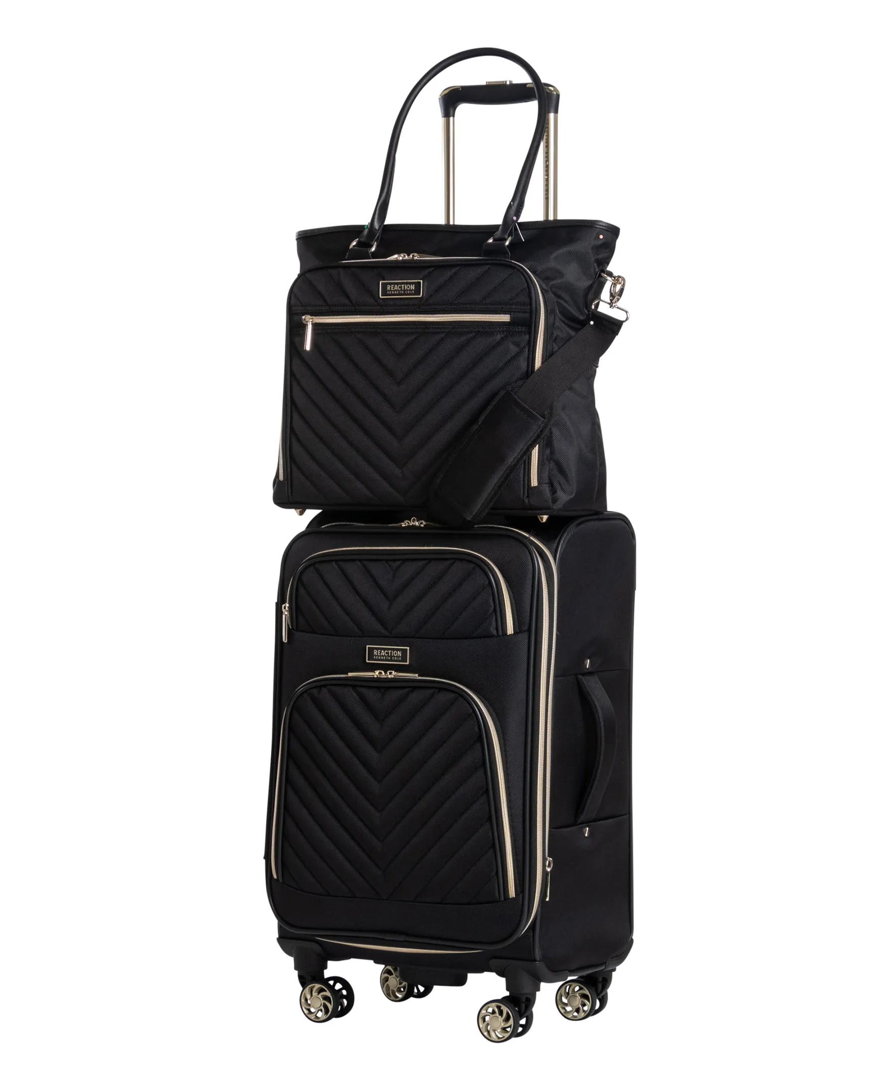 Kenneth Cole Reaction Women's Chelsea Chevron Softside 8-Wheel Expandable Luggage & Chelsea Tote 2-Piece Bundle (20" Carry-On & Tote)