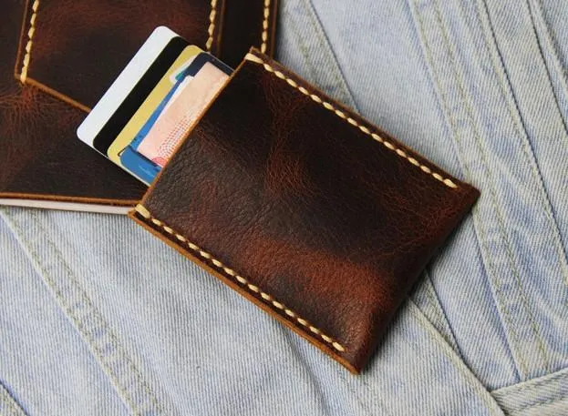 Leather Mens Slim Front Pocket Wallets Coffee Leather Cards Wallet for Men