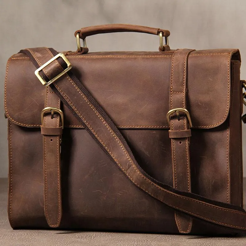 Leather Vintage Mens Briefcase Messenger Bag Work Bags Business Bag for Men
