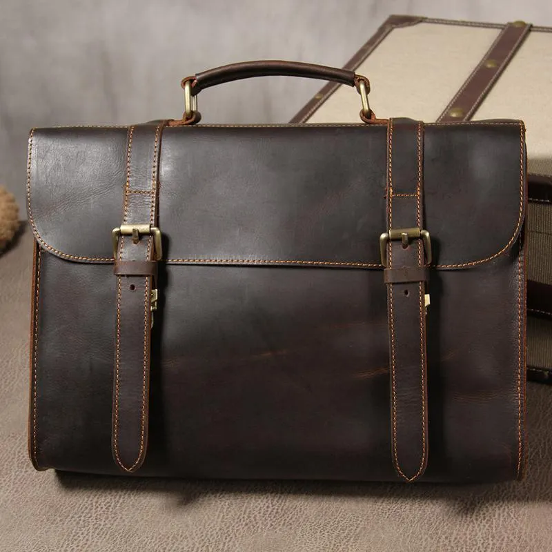 Leather Vintage Mens Briefcase Messenger Bag Work Bags Business Bag for Men