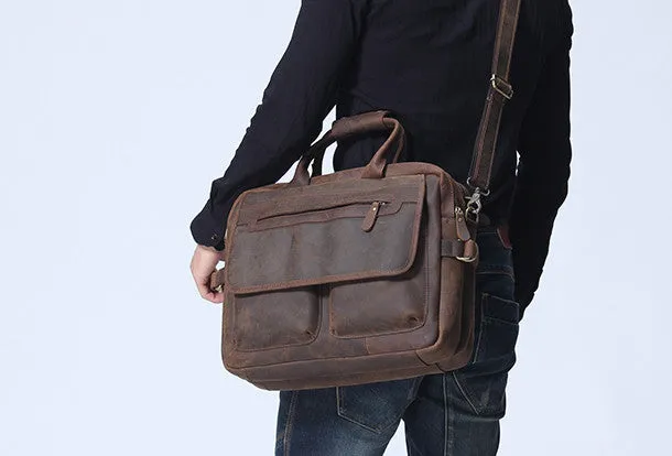 Leather vintage mens Briefcase Shoulder Bag Laptop Bag Handbag