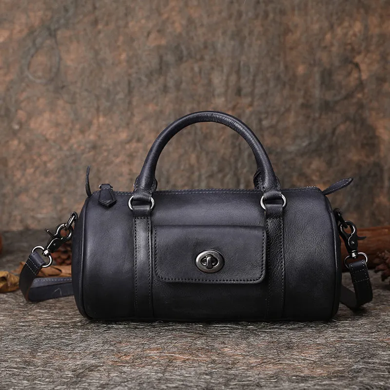Leather Womens Barrel Handbag Handmade Barrel Handbag Crossbody Purse for Ladies