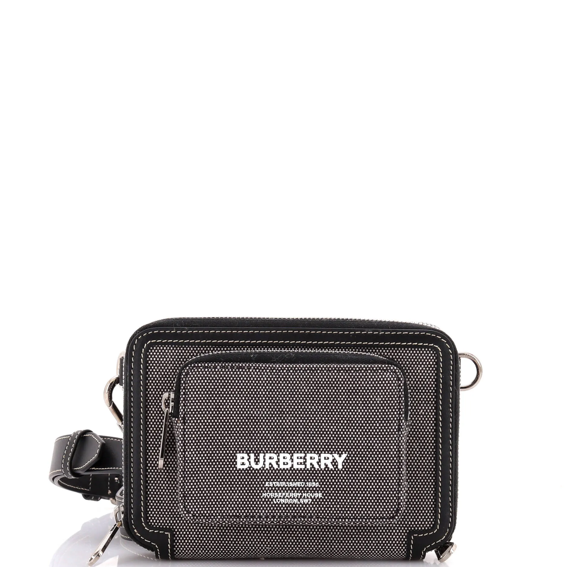 Logo Front Pocket Zip Around Crossbody Canvas with Leather