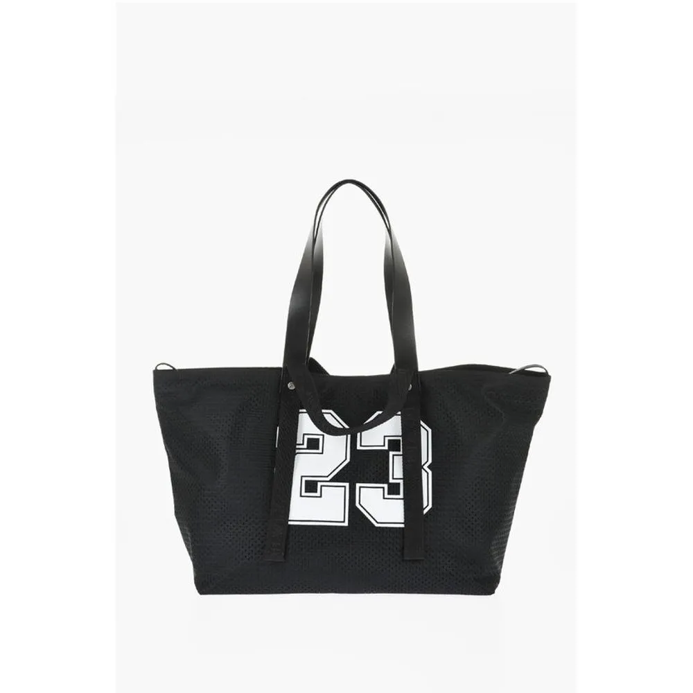Off- Perforated Fabric Tote bag with Leather Women's Details