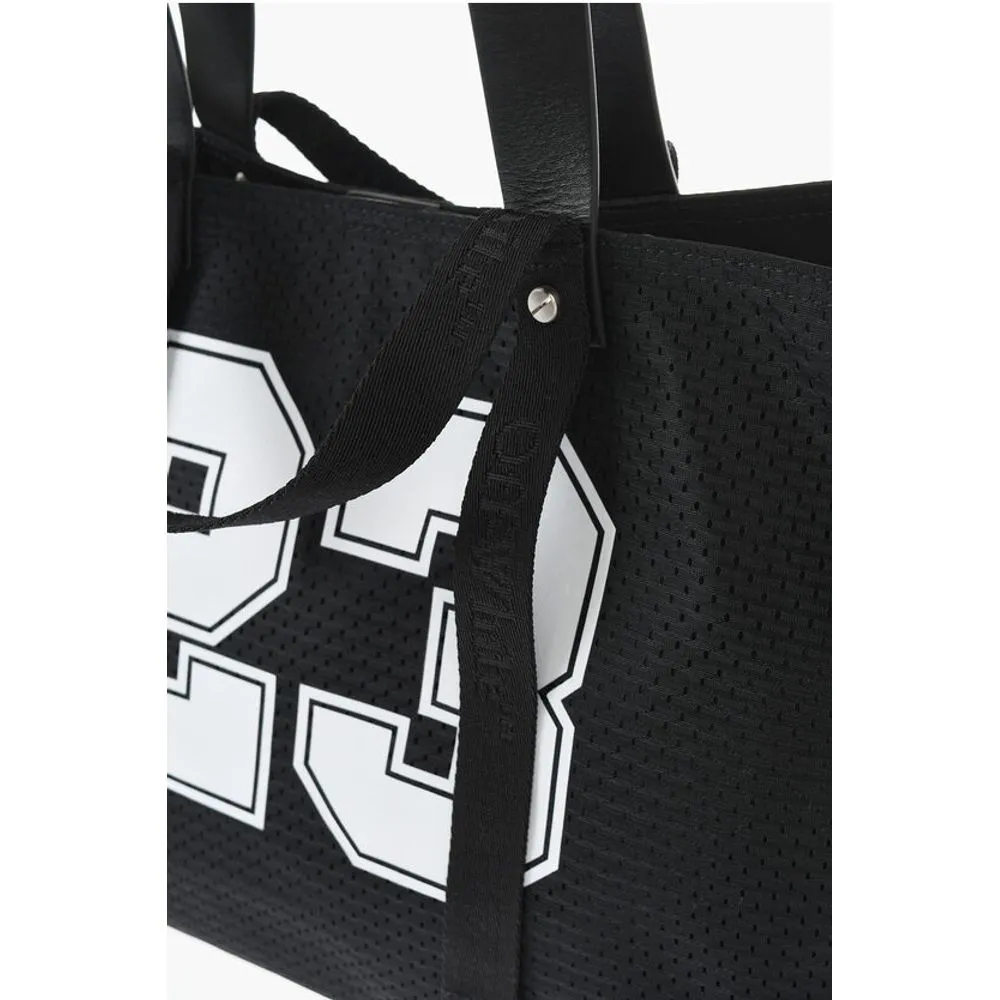 Off- Perforated Fabric Tote bag with Leather Women's Details