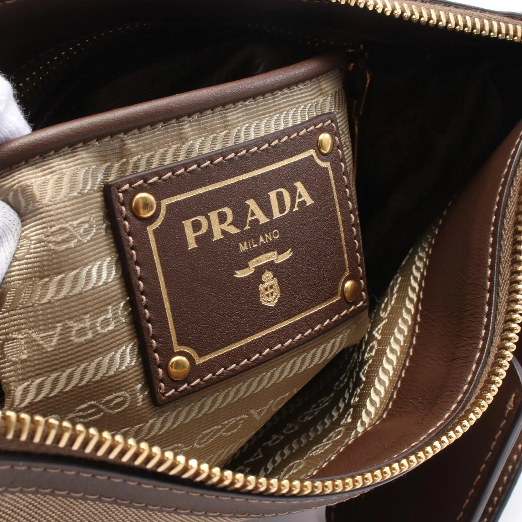 Prada Logo Jacquard Canvas Leather Shoulder Bag