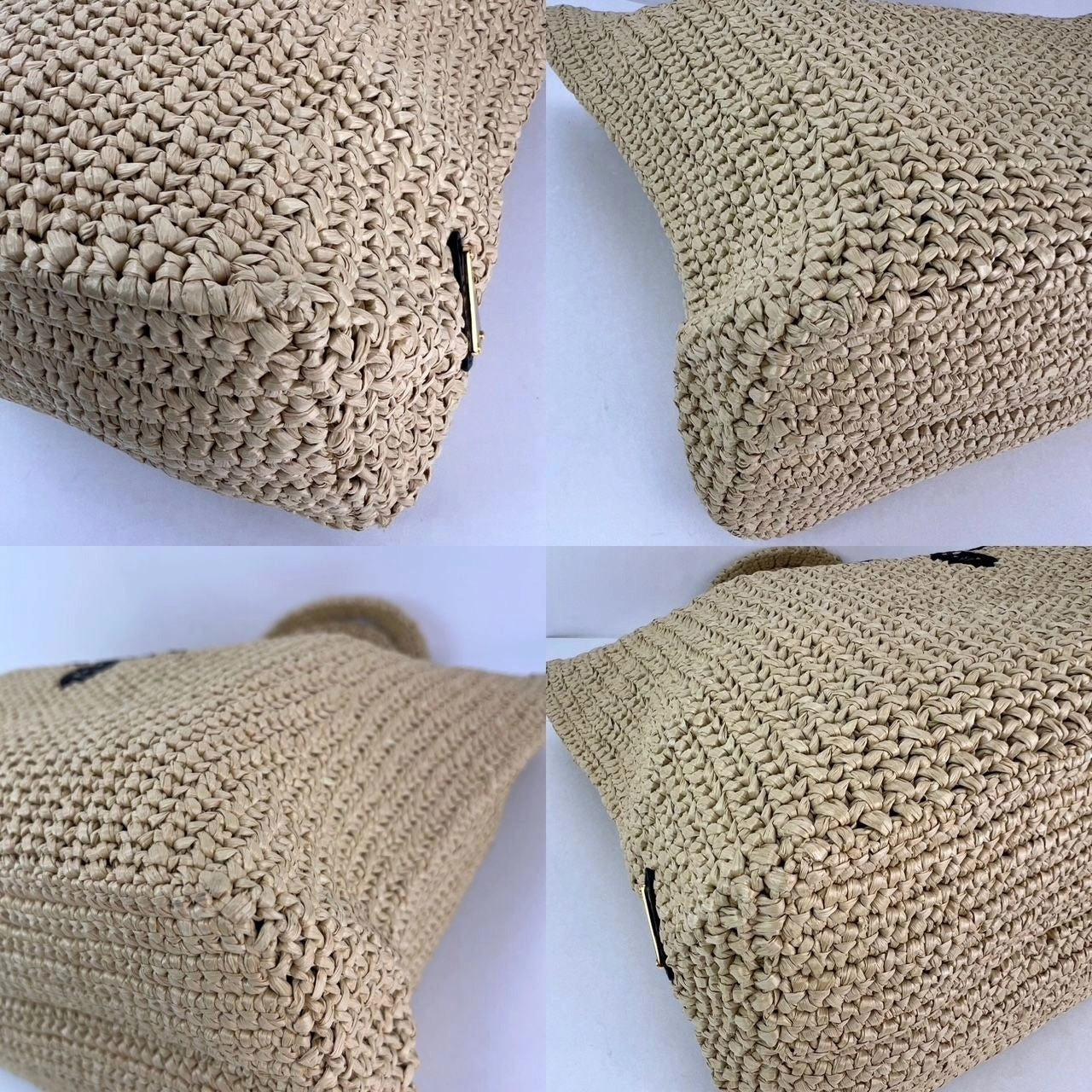 Prada Yarn Raffia Effect Crochet Embroidered Naturale Tote Bag