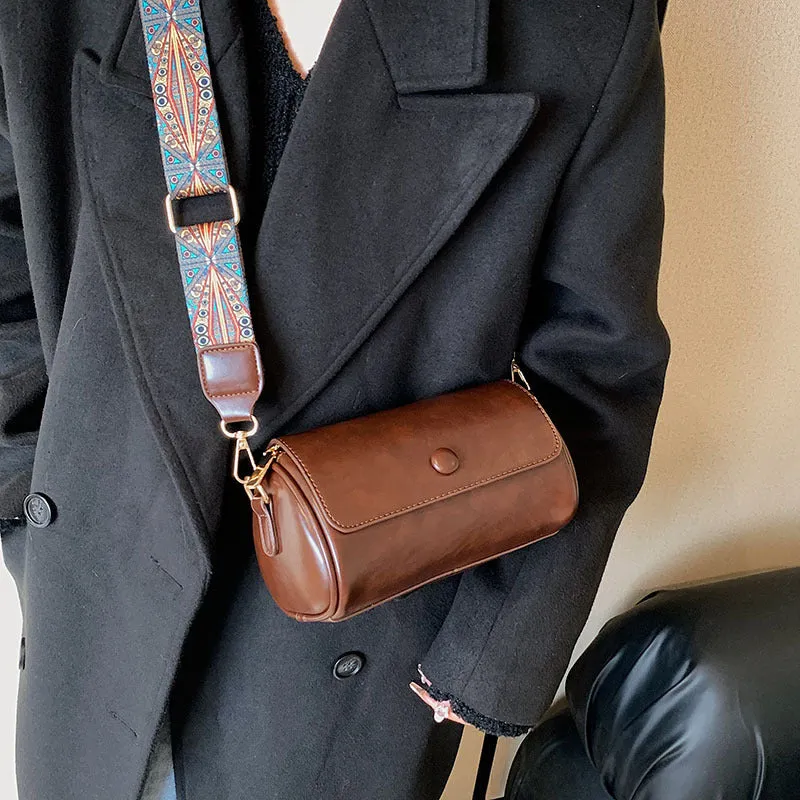 Retro Cylindrical PU Leather Crossbody Bag