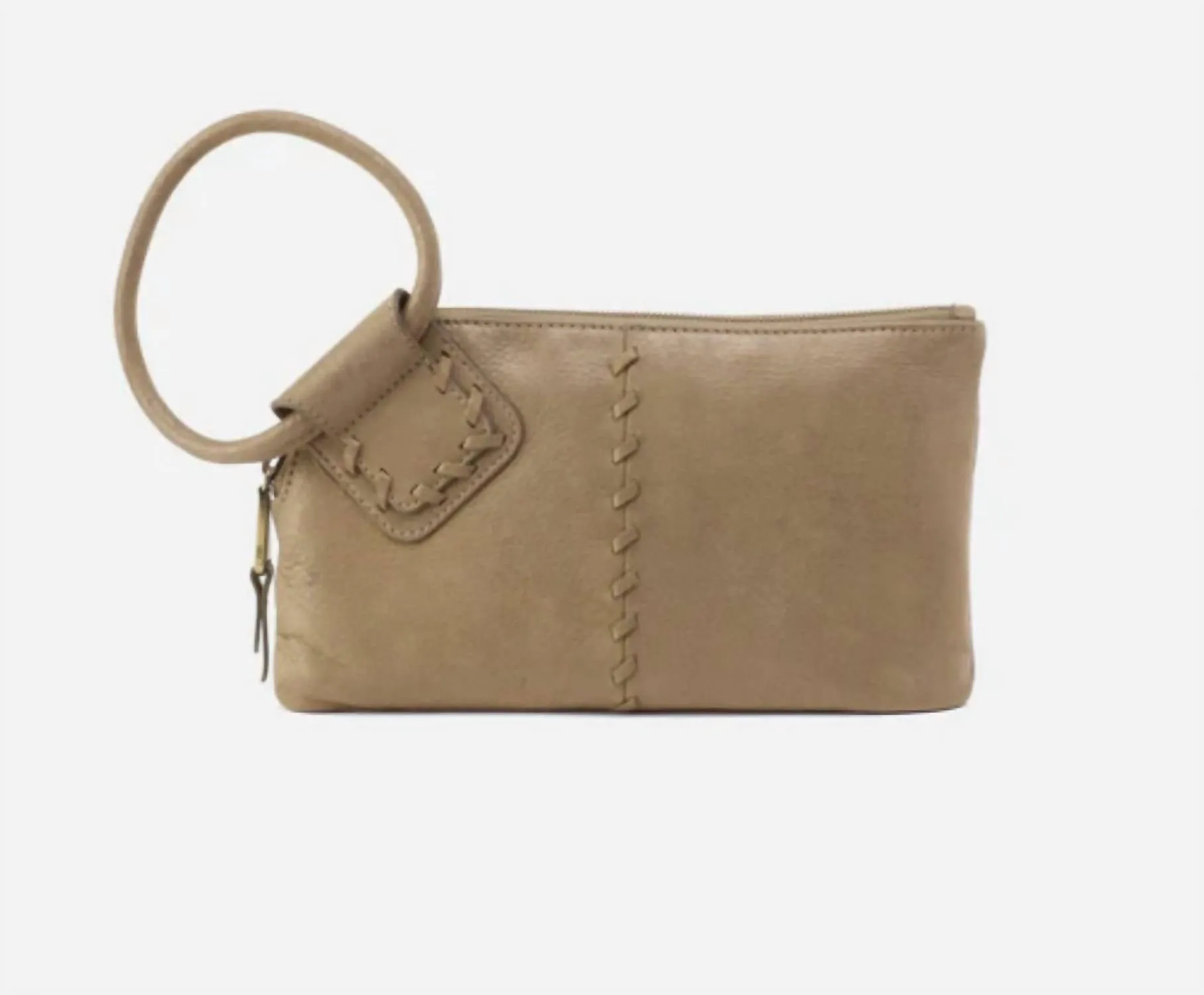 Sable Metallic Leather Wristlet In Burnished Sage