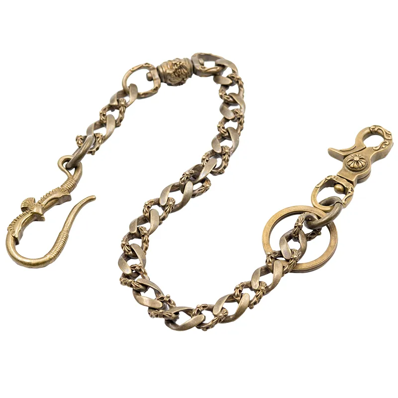 Solid Men's Handmade Pure Brass Koi Water Key Chain Pants Chains Biker Wallet Chain For Men