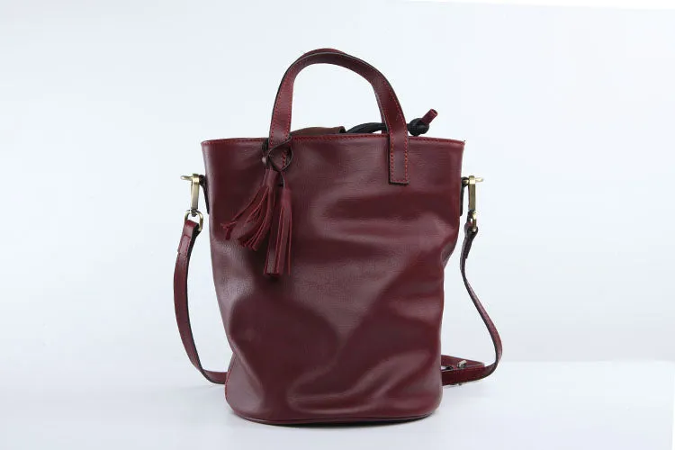 Stylish LEATHER WOMEN Large Bucket Handbag Barrel SHOULDER BAG Crossbody Purse FOR WOMEN