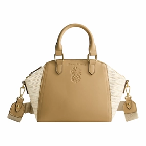 Tommy Bahama Large Satchel with Debossed Logo and Straw Accents