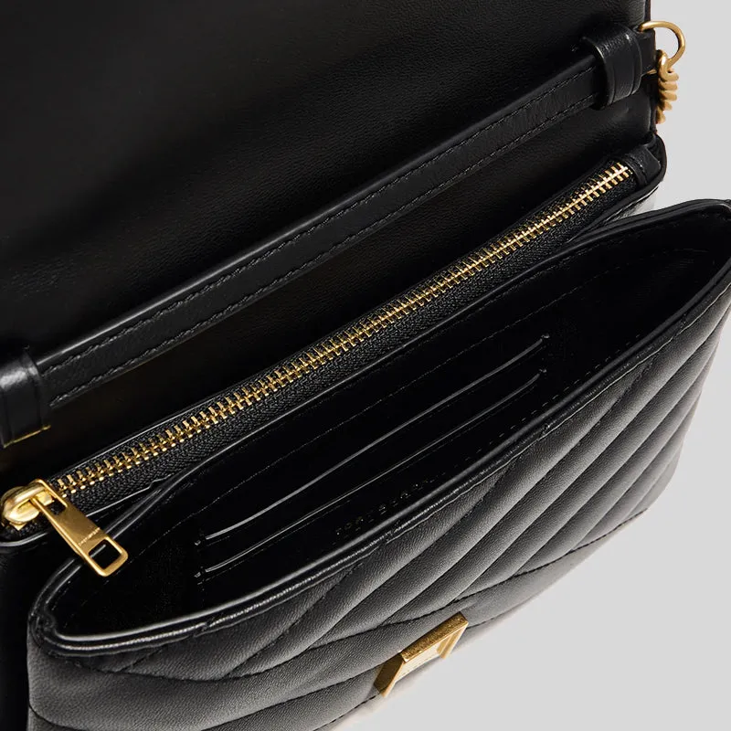 TORY BURCH Kira Chevron Chain Wallet Black 156553