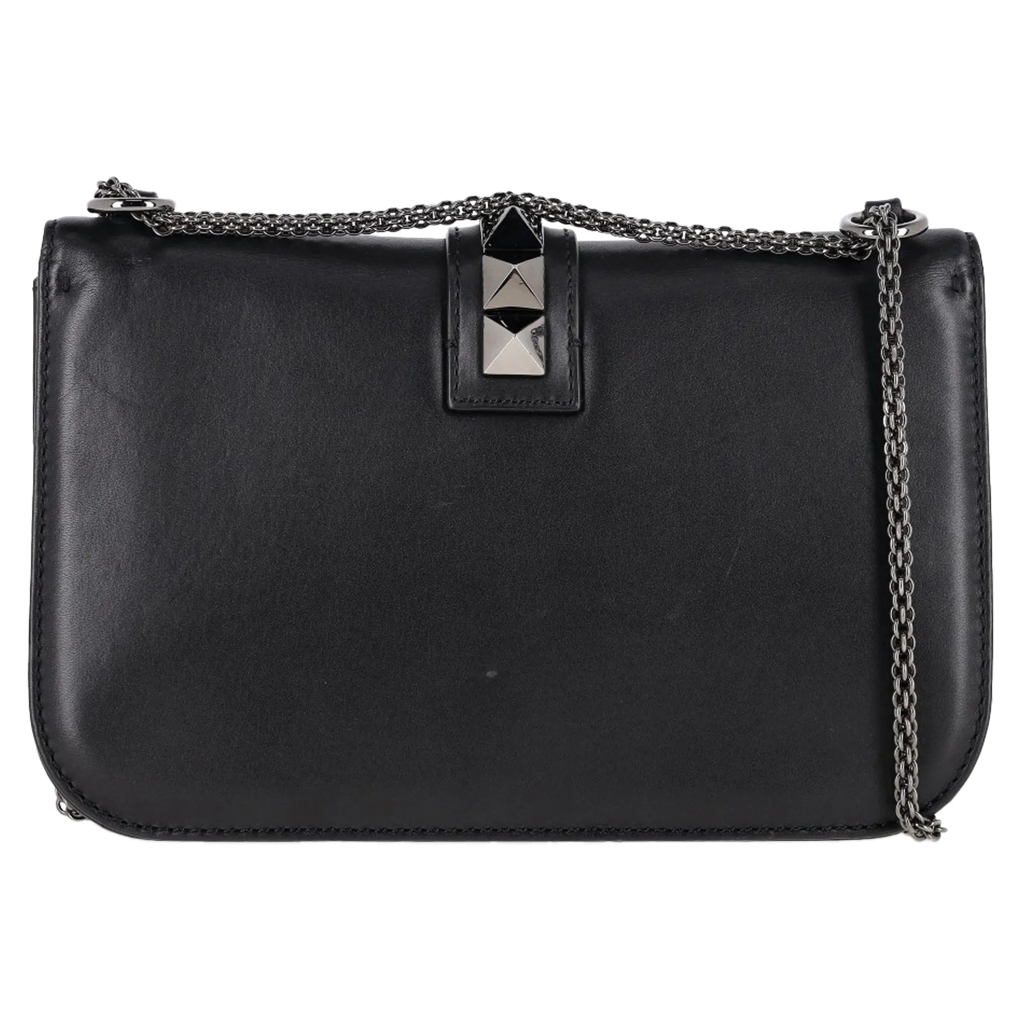 Valentino Medium Rockstud Glam Lock Shoulder Bag in Black Leather