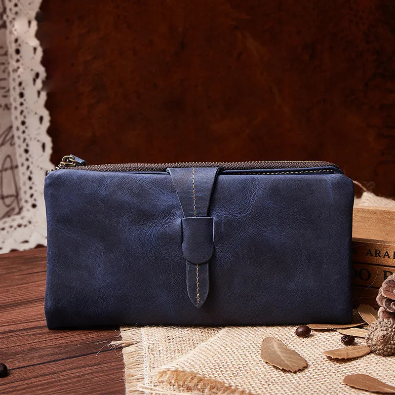 Vintage Leather Long Wallet for Men Bifold Coffee Wallet