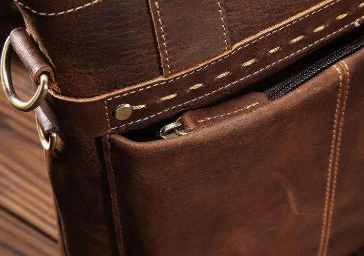 Vintage Leather Men Handbag Briefcase Shoulder Bag Work Bag For Men