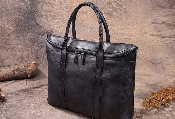 Vintage Leather Mens Briefcases Work Bag Business Bags for men