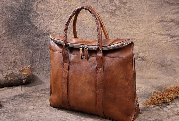 Vintage Leather Mens Briefcases Work Bag Business Bags for men