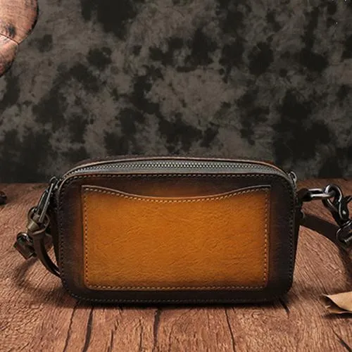 Vintage Leather Red Womens Clutch Side Purse Small Cube Shoulder Bag Leather Purse Crossbody Bags
