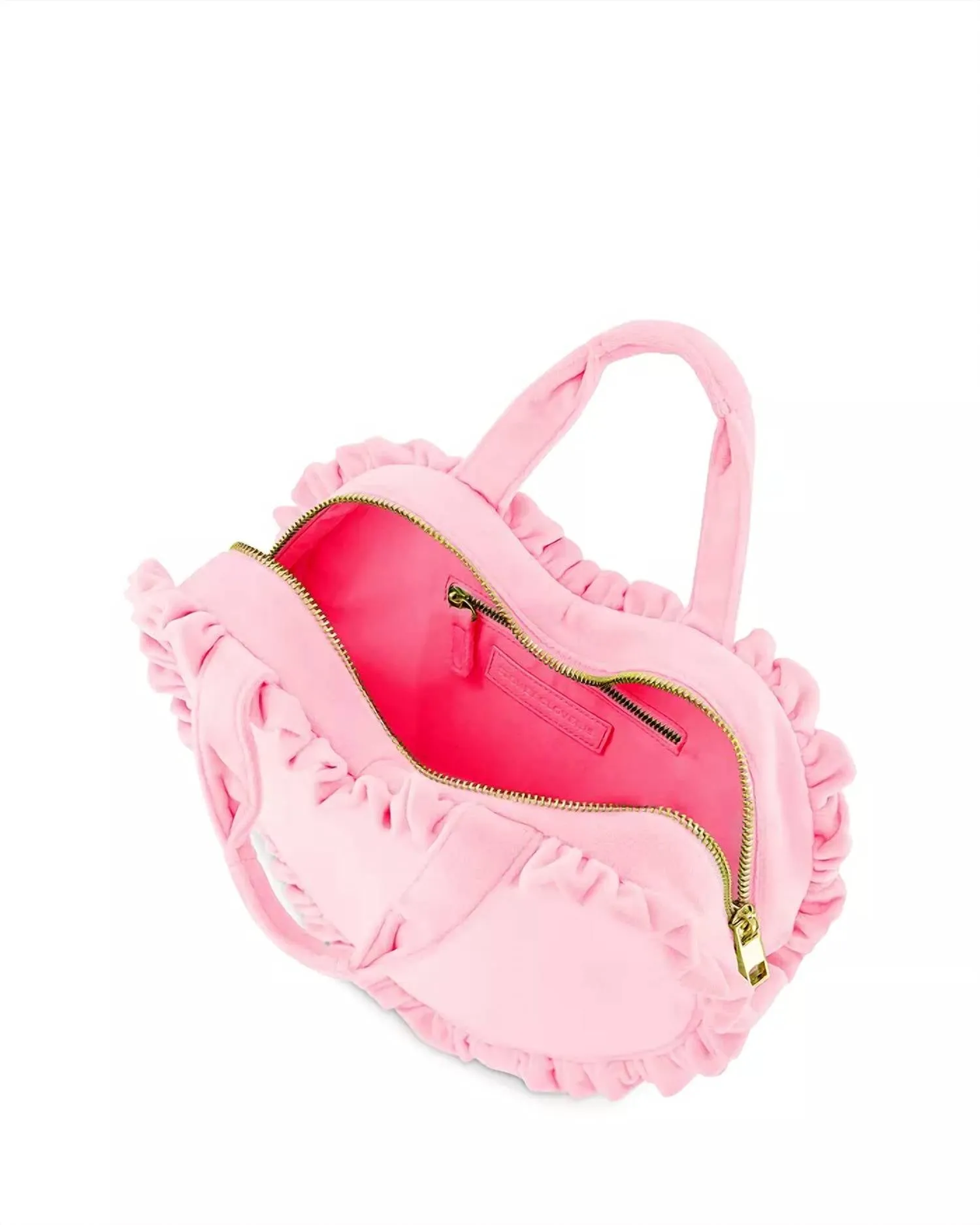 Women's Velvet Ruffle Mini Heart Tote Bag In Sunburst (Pink)