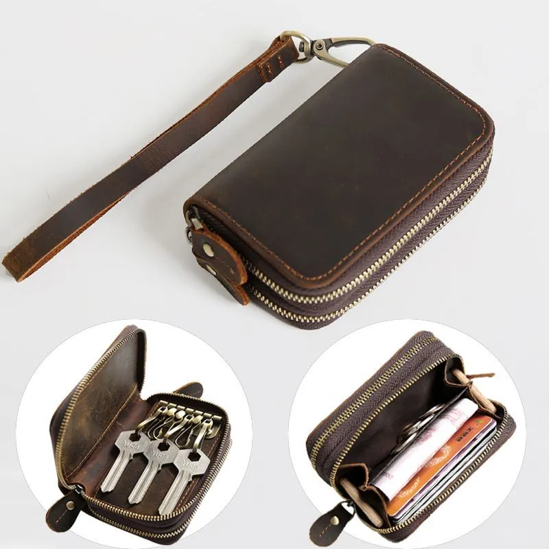 Zipper Key Holder for Car Keys Leather Key Wallet Mens Leather Car Key Fob Wallet Leather Key Holder Wallet