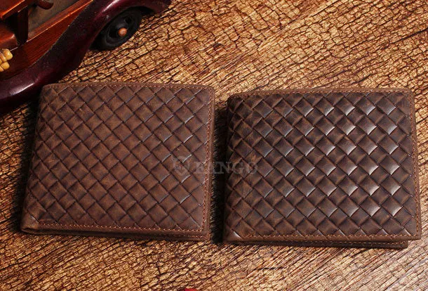 Billfold Wallet With Detachable Card Holder Braided Leather Pattern Billfold Wallet for Men