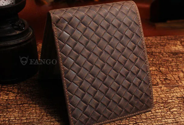 Billfold Wallet With Detachable Card Holder Braided Leather Pattern Billfold Wallet for Men
