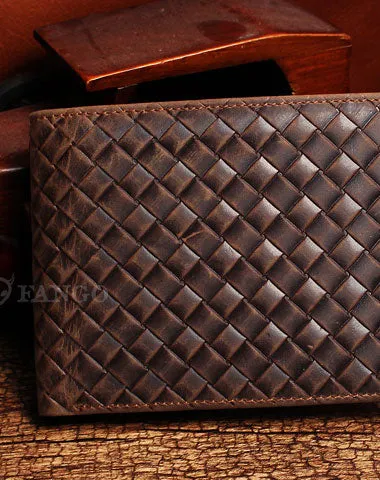 Billfold Wallet With Detachable Card Holder Braided Leather Pattern Billfold Wallet for Men