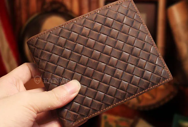 Billfold Wallet With Detachable Card Holder Braided Leather Pattern Billfold Wallet for Men