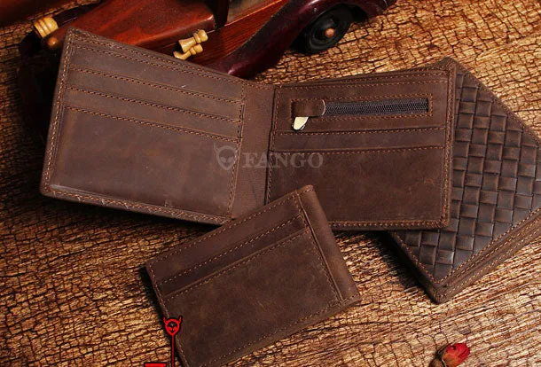 Billfold Wallet With Detachable Card Holder Braided Leather Pattern Billfold Wallet for Men