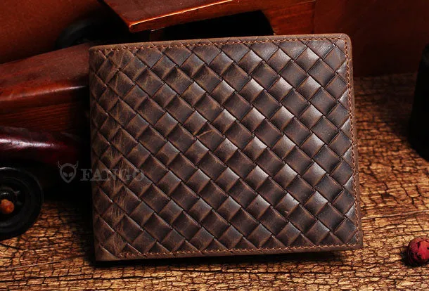 Billfold Wallet With Detachable Card Holder Braided Leather Pattern Billfold Wallet for Men