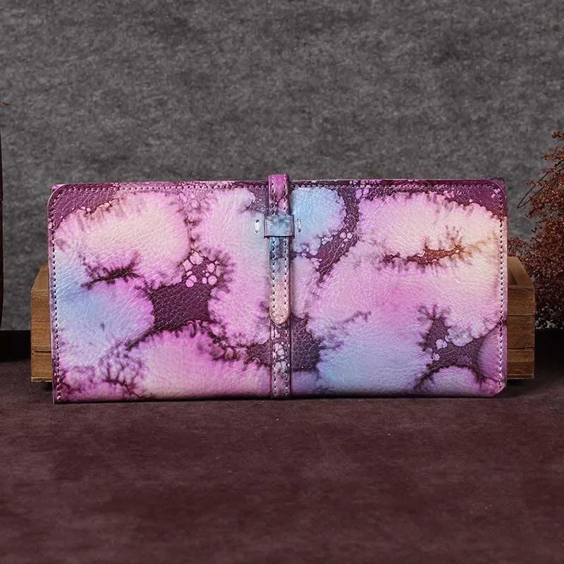 Blue Womens Long Bifold Wallet Brown Long Wallet Ladies Long Wallet Purse