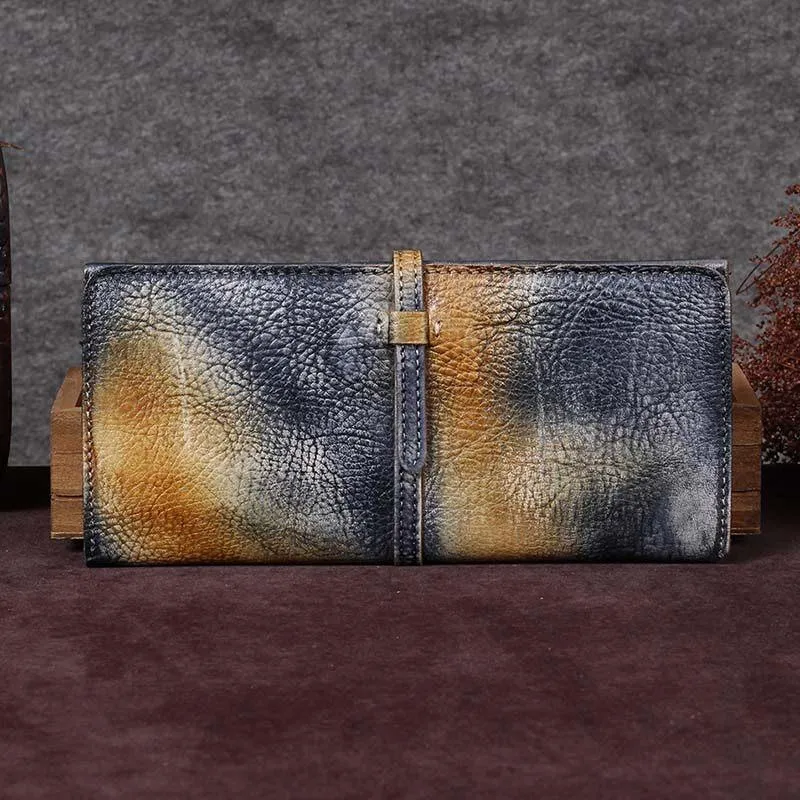 Blue Womens Long Bifold Wallet Brown Long Wallet Ladies Long Wallet Purse