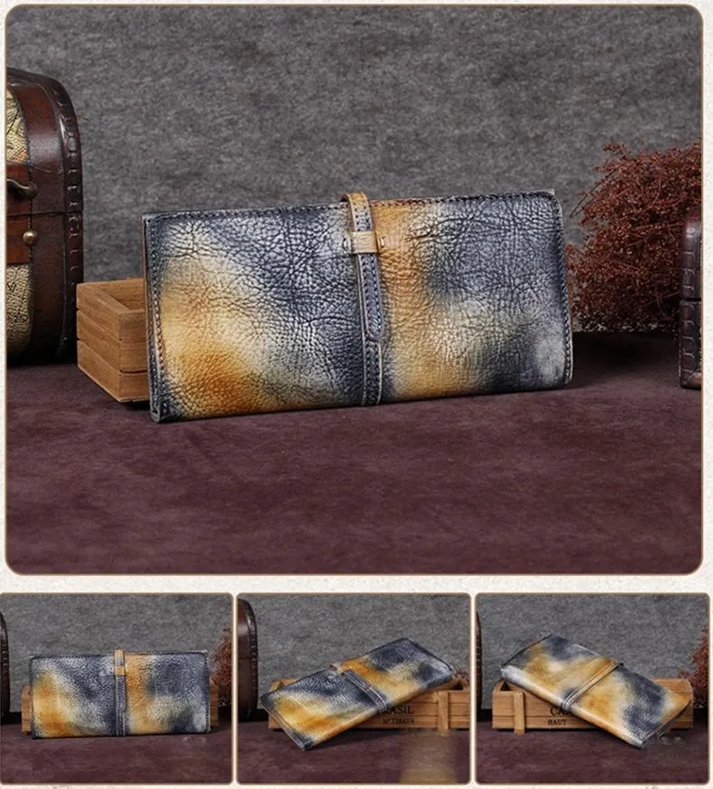 Blue Womens Long Bifold Wallet Brown Long Wallet Ladies Long Wallet Purse