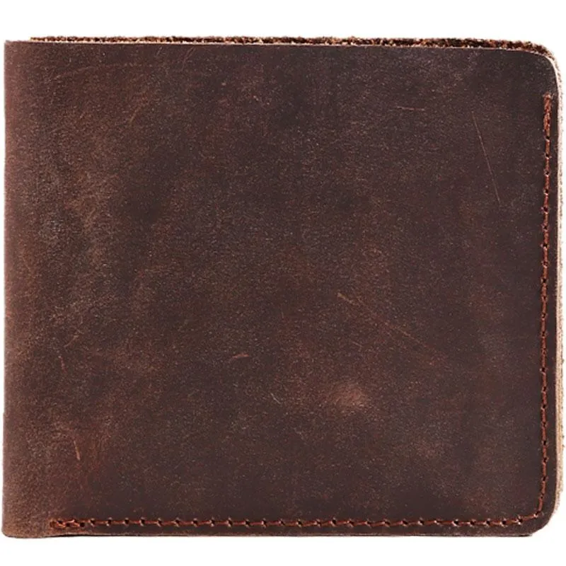 Brown Cool Leather Mens Small Wallet Bifold Vintage Slim billfold Wallet for Men