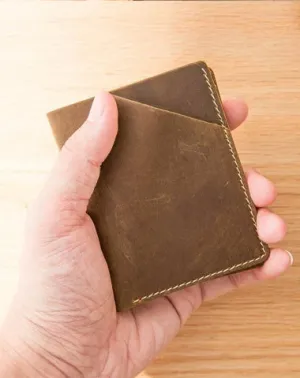 Brown Cool Leather Mens Small Wallets Front Pocket Wallet Vintage Thin Bifold billfold Wallet for Men