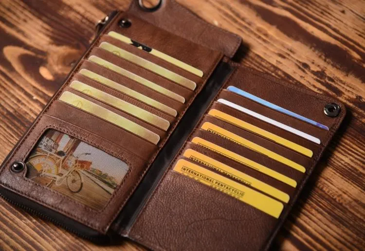 Brown Leather Biker Wallet Leather Chain Wallet Men Brown Long Biker Chain Wallet