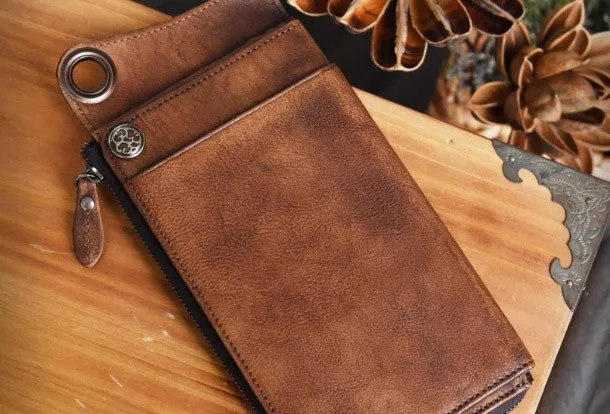 Brown Leather Biker Wallet Leather Chain Wallet Men Brown Long Biker Chain Wallet