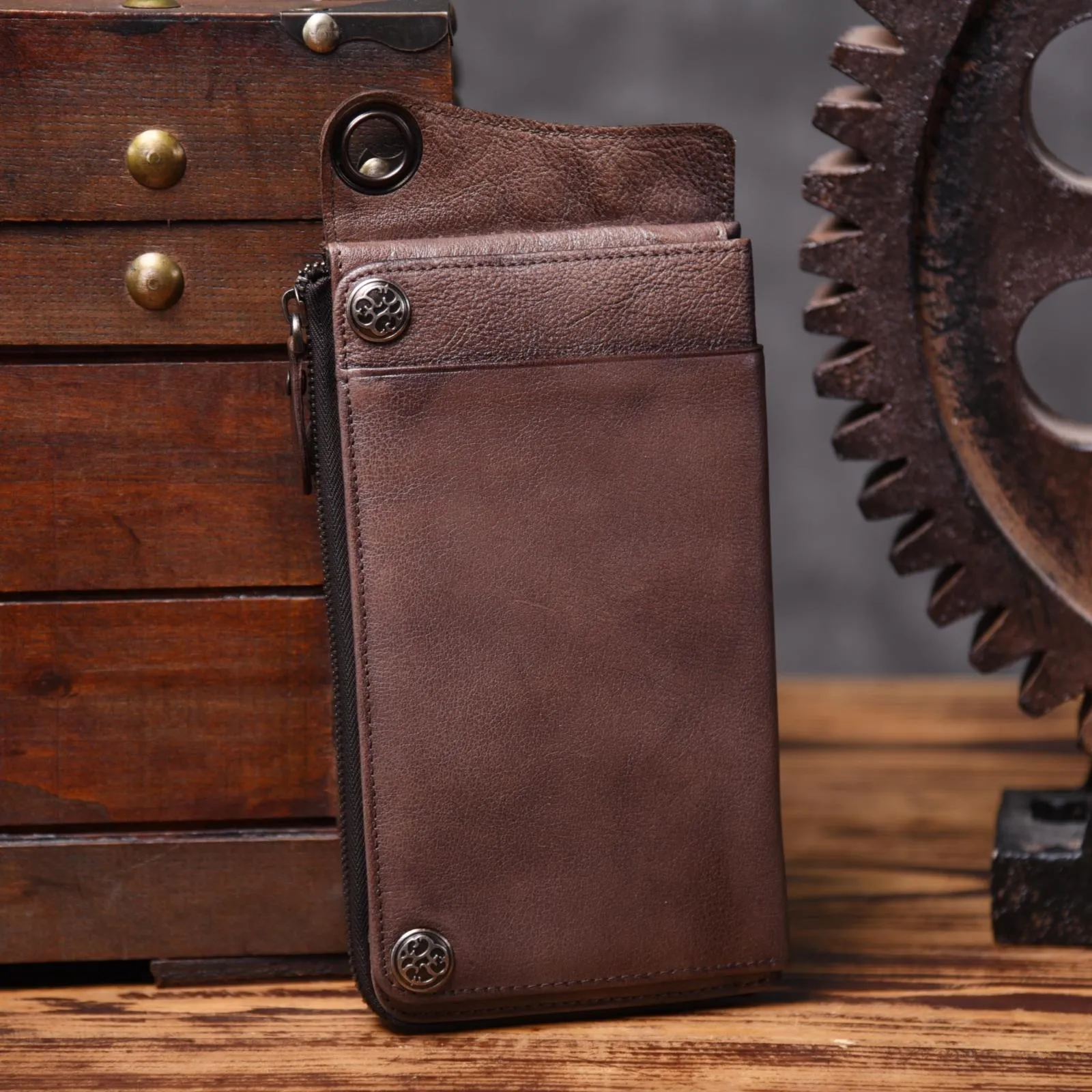Brown Leather Biker Wallet Leather Chain Wallet Men Brown Long Biker Chain Wallet
