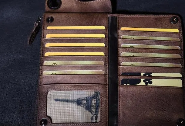 Brown Leather Biker Wallet Leather Chain Wallet Men Brown Long Biker Chain Wallet