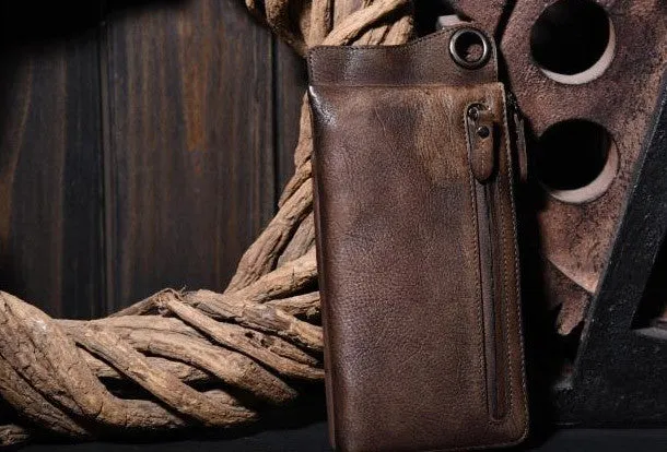 Brown Leather Biker Wallet Leather Chain Wallet Men Brown Long Biker Chain Wallet