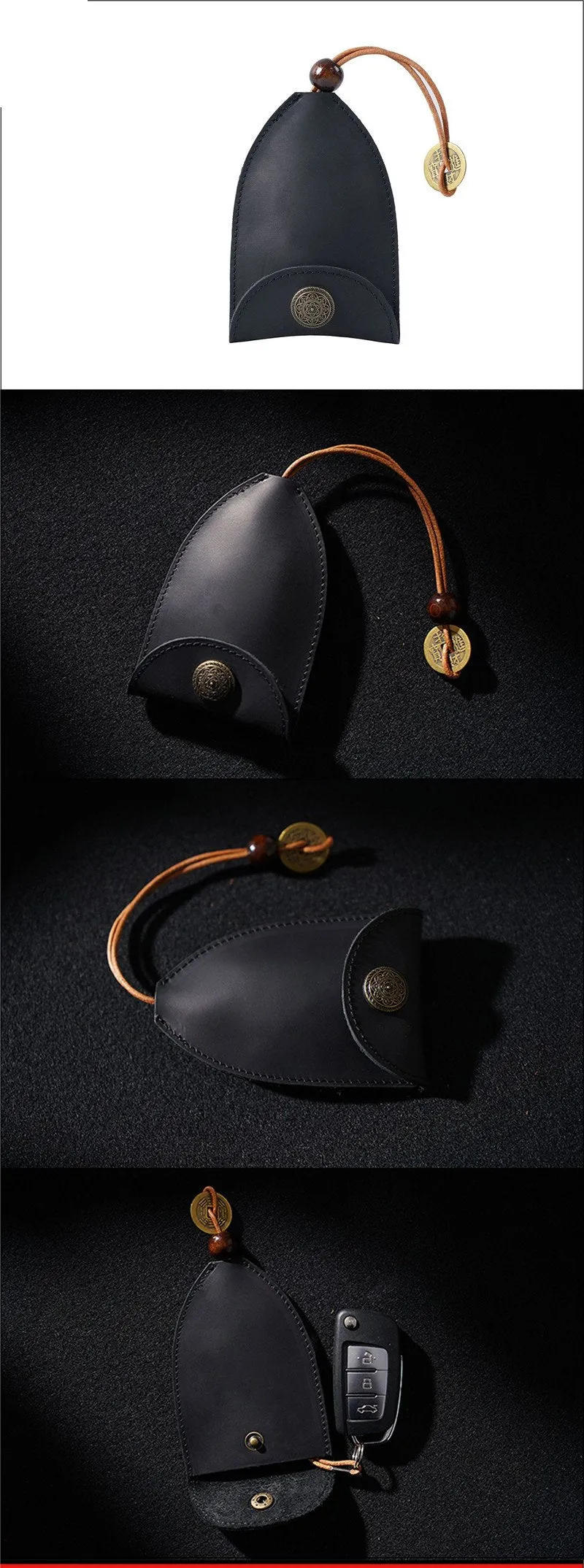 Brown Leather Draw Men and Women's Key Wallet Black Key Case Car Car Key Holder For Men