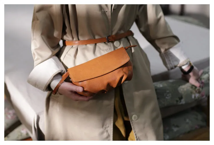 Brown Leather Womens Small Crossbody Bag Waist Bag Clutch Fanny Pack Wristlet Purse for Ladies